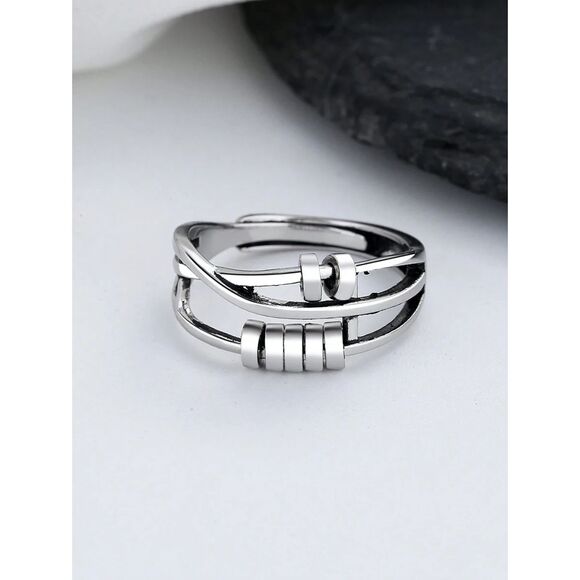 Silver Spinner Turnable Fidget Anxiety Ring Stress Adjustable Movable One Size - Picture 2 of 7